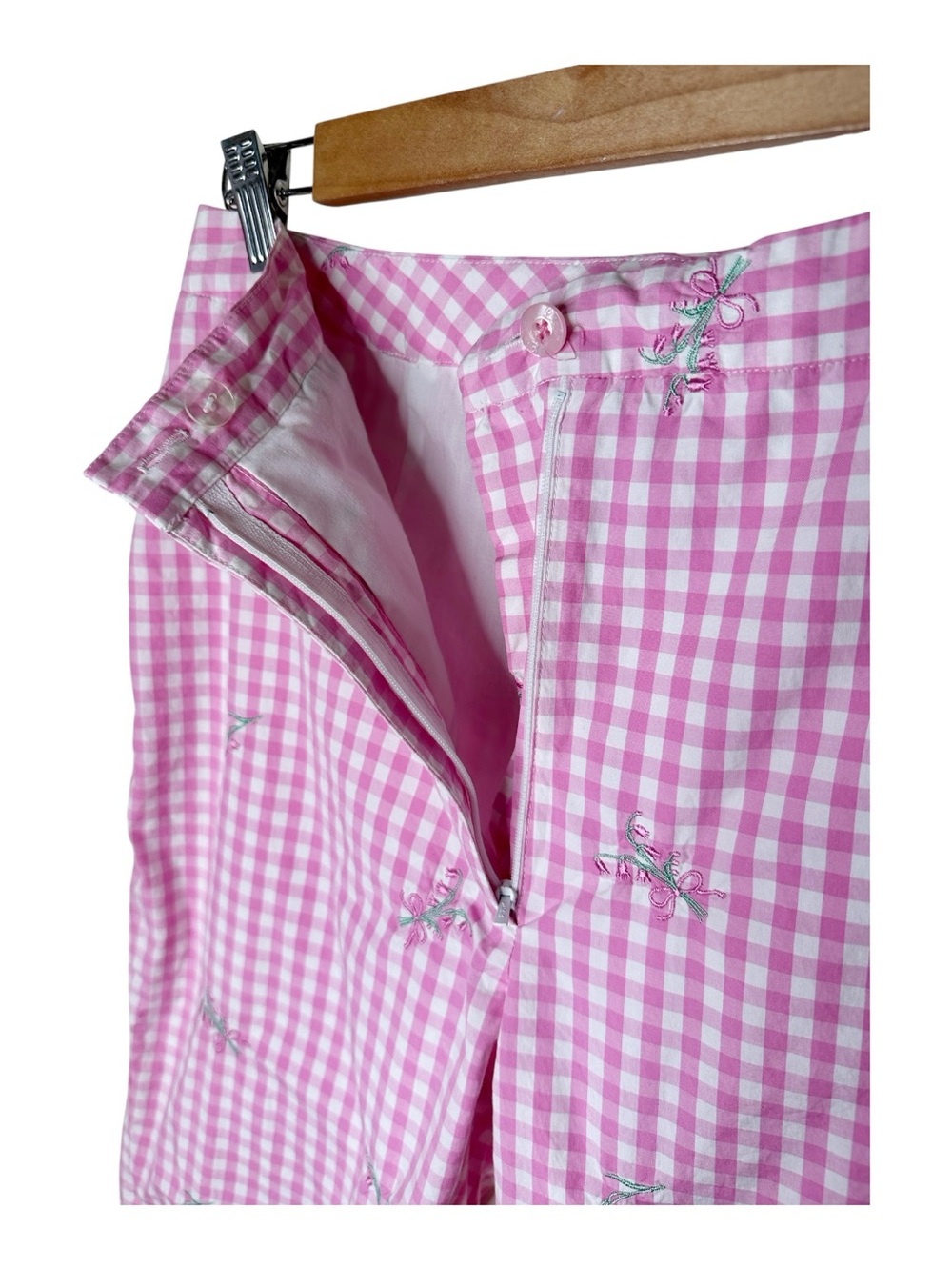 Vintage Lilly Pulitzer Capri Pants Pink Gingham Embroidered Floral Bouquet Sz 8 - Picture 3 of 11